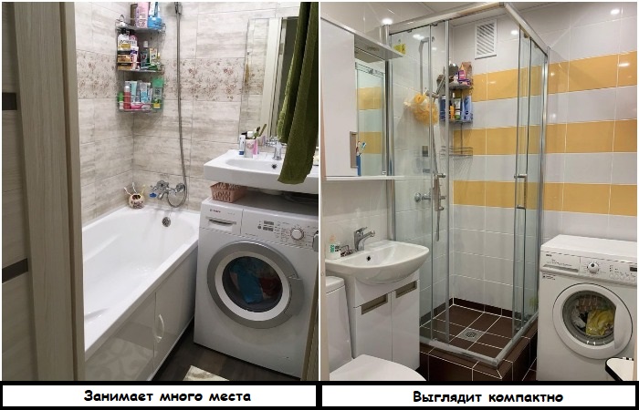 Душевая кабина занимает гораздо меньше места