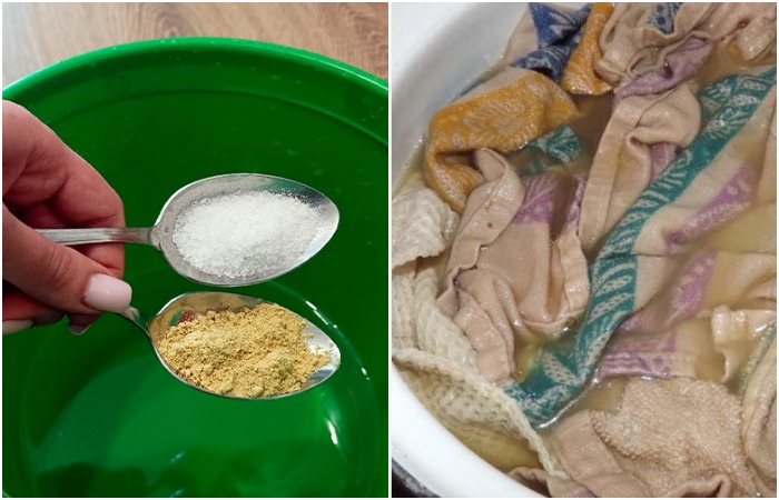 Замочите светлые полотенца в миске с горчицей