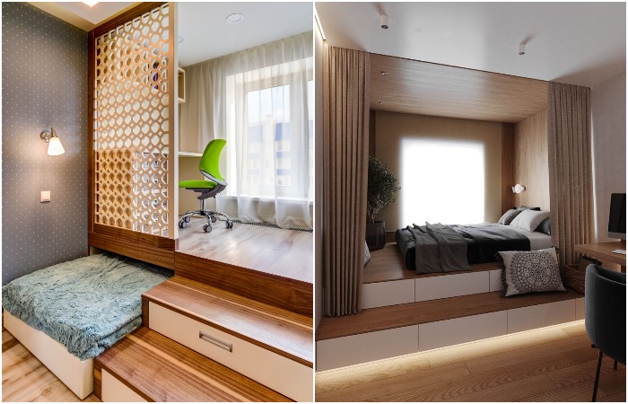 Уберите кровать или рабочее место на подиум Уберите кровать или рабочее место на подиум