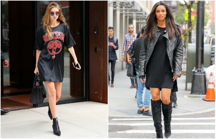 Джиджи Хадид в платье-футболке Джиджи Хадид в платье-футболке