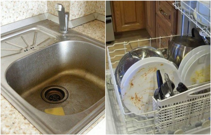 В раковине и посудомоечной машине могут оставаться частички пищи