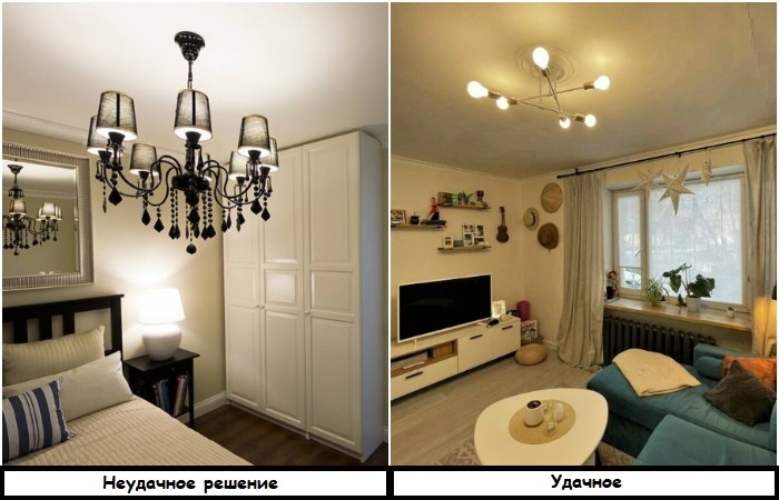 Массивная люстра зрительно делает потолок ниже Массивная люстра зрительно делает потолок ниже