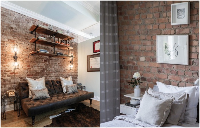 Кирпич можно оставить в натуральном виде