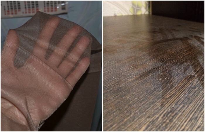 Наденьте старые капронки на руку и протрите пыль