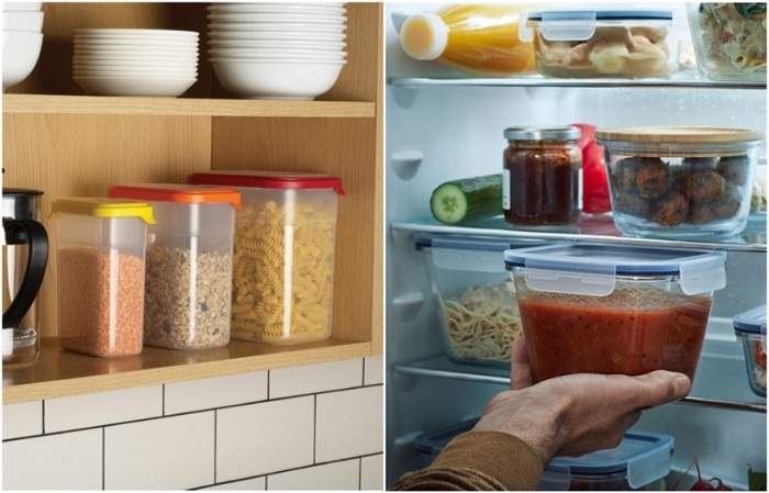 Контейнеры с продуктами можно хранить в холодильнике или в шкафу