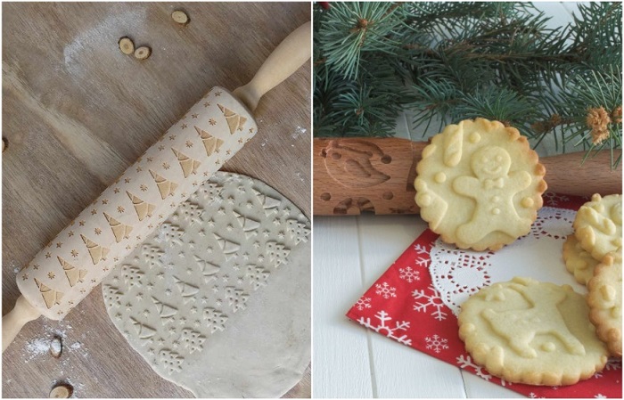 С помощью рельефной скалки можно создать красивое печенье с зимними узорами