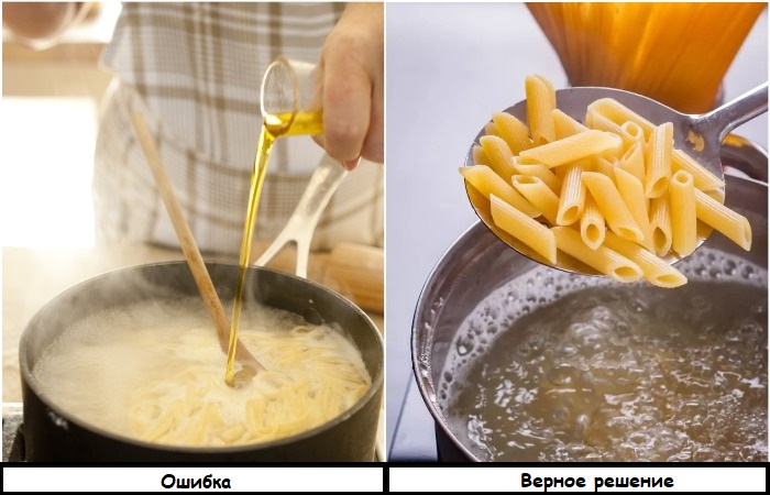 Если варить макароны в воде с маслом, они не пропитаются потом соусом