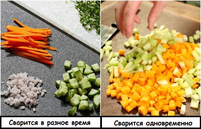 Овощи для одного блюда нужно нарезать одинаково