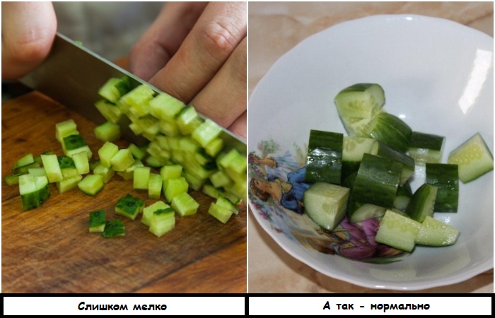 Нарезайте огурец крупными ломтиками