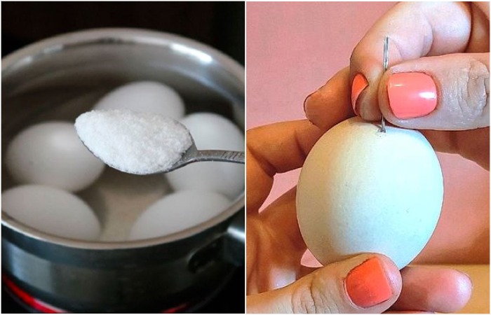 Варите яйца в соленой воде или протыкайте скорлупу иглой