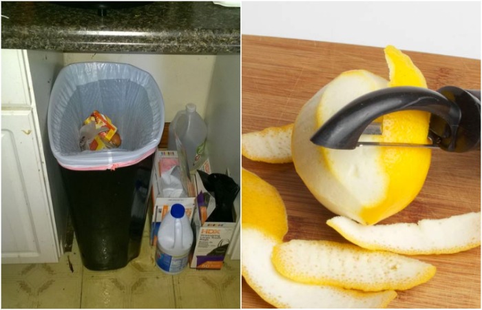 Положите лимонную цедру в мусорное ведро