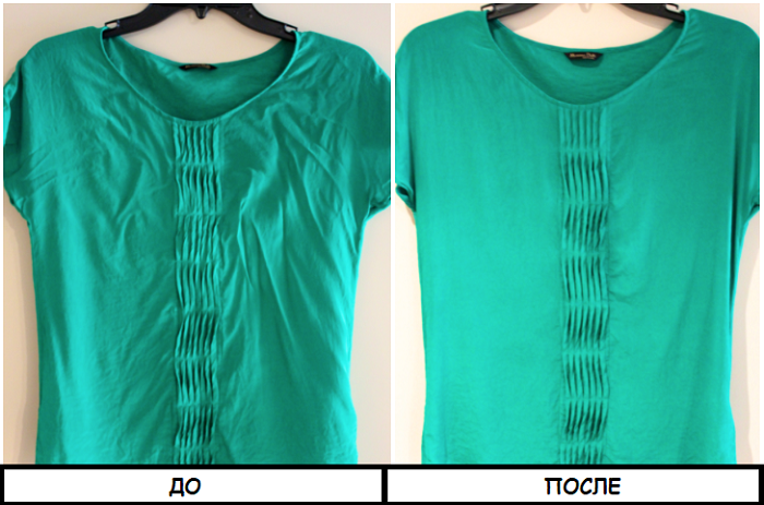 Блуза до и после применения раствора для глажки. / Фото: tkaner.com