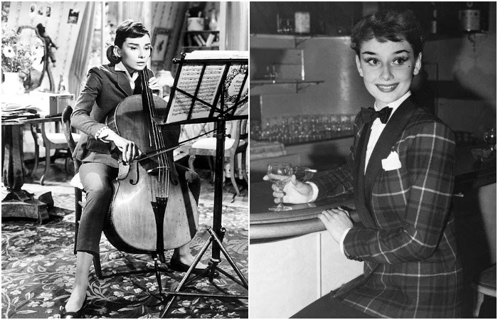 В брючных костюмах Одри выглядела особенно привлекательно