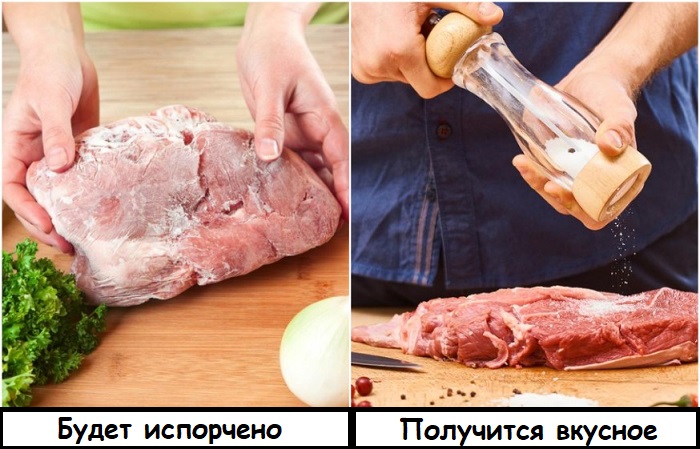 Перед тем, как резать и мариновать мясо, его нужно разморозить