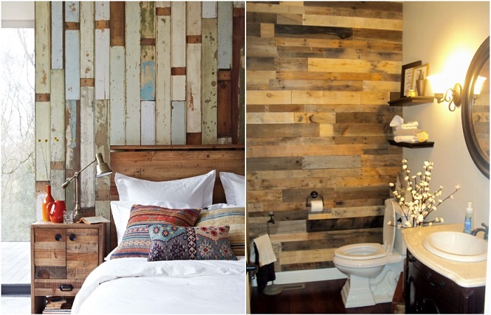 Панели из дерева хорошо вписываются в интерьер как спальни, так и ванной