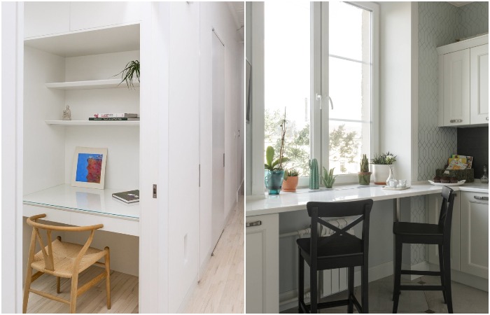 Кабинет в нише и барная стойка из подоконника Кабинет в нише и барная стойка из подоконника