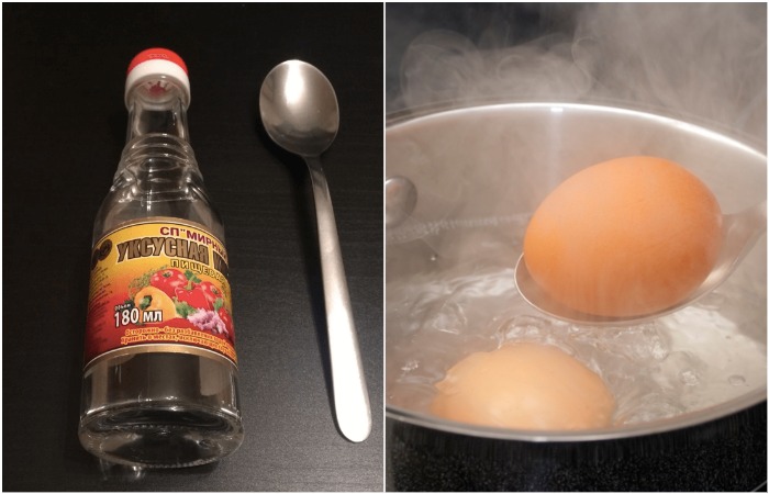 Добавьте ложку уксуса в воду с яйцами