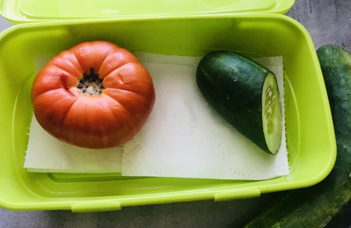 Храните овощи в контейнере с бумажным полотенцем. / Изображение: дзен-канал technotion