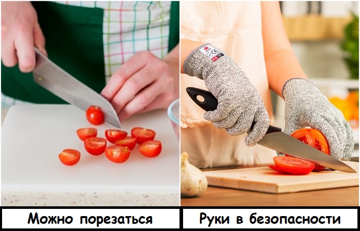 В перчатках безопасно резать помидоры