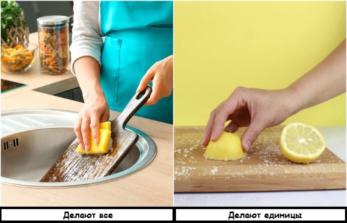 Эффективно мыть доску не губкой, а солью и лимоном