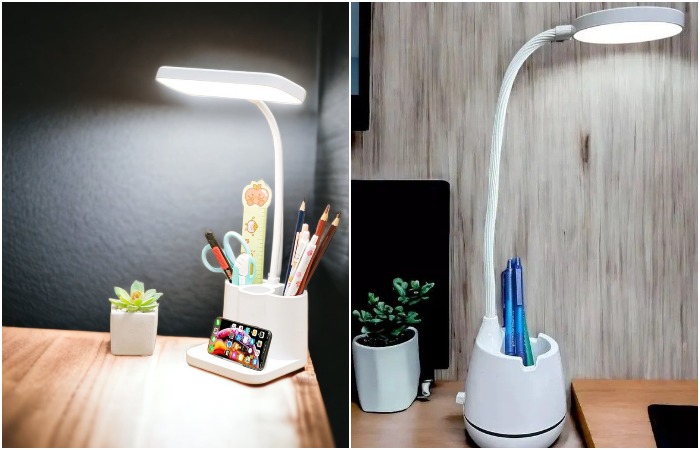Лампу можно использовать как подставку для телефона и канцелярии