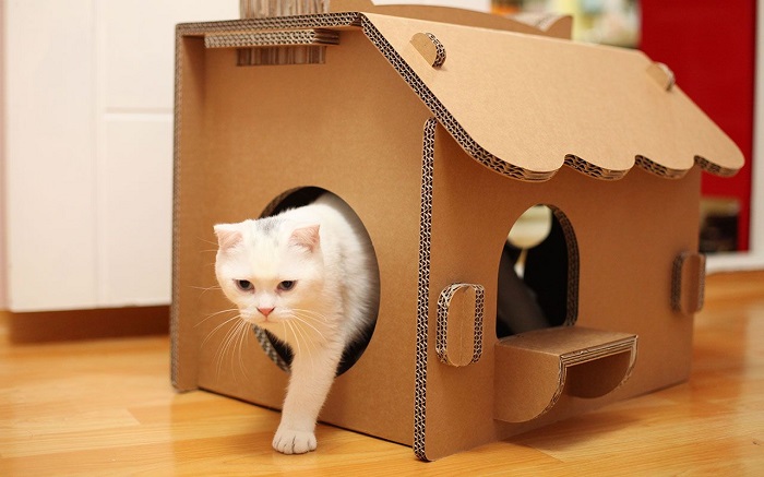 Кошка точно оценит домик из картона. / Фото: pinterest.com