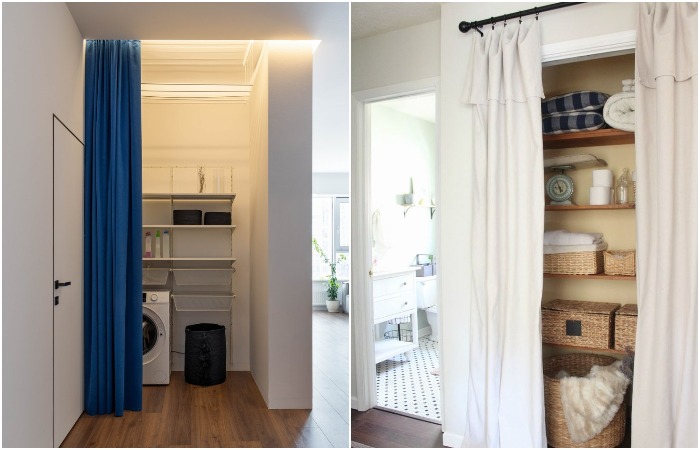 Шторой можно закрыть кладовую или постирочную