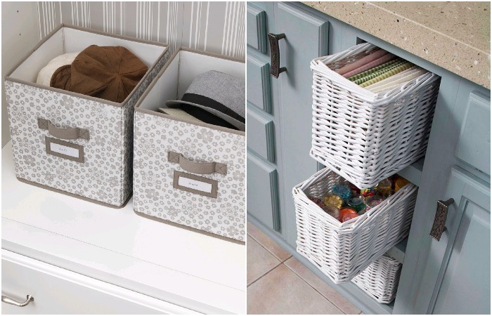 Самые популярные органайзеры – коробки и плетеные корзины