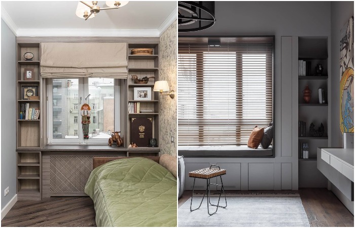 Стеллаж отлично впишется в зону окна