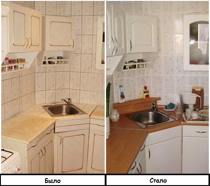 С новой столешницей кухня выглядит абсолютно по-другому. / Фото: berkem.ru