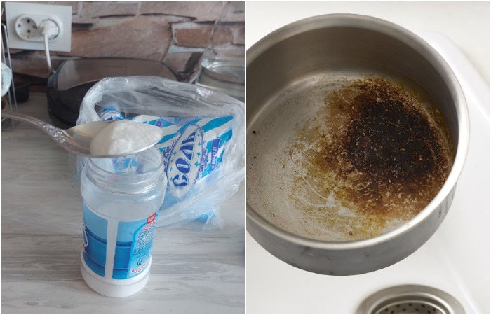 Насыпьте соль в кастрюлю