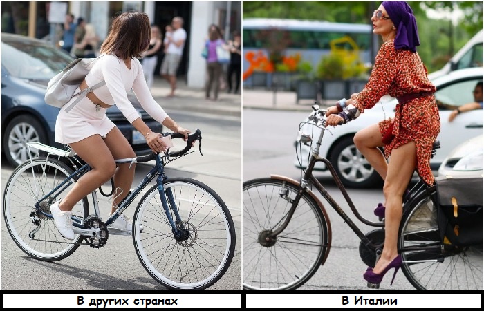 Итальянки даже на велосипеде ездят в туфлях на каблуках
