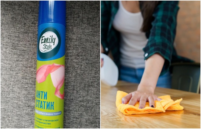 Нанесите антистатик на тряпку и протрите стол Нанесите антистатик на тряпку и протрите стол