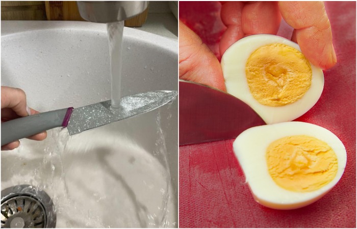 Мокрый нож позволит добиться идеально ровных половинок яиц