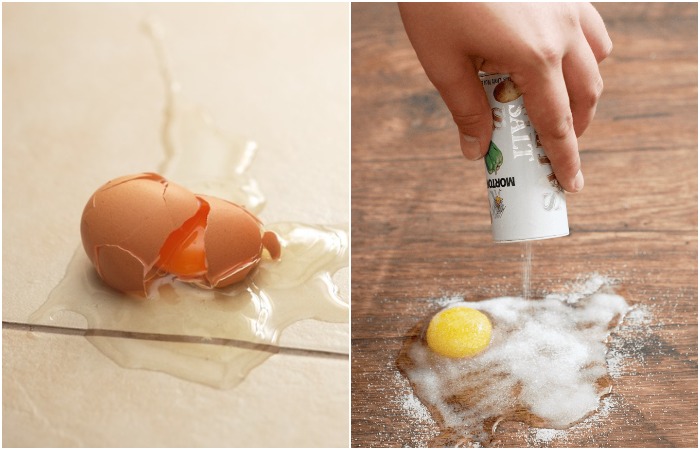 Посыпьте яйцо на полу солью