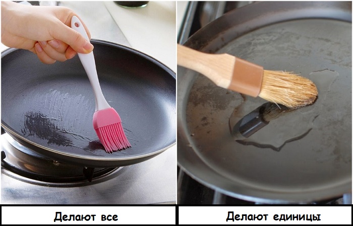 Смазать сковороду можно силиконовой нитью или обычной малярной