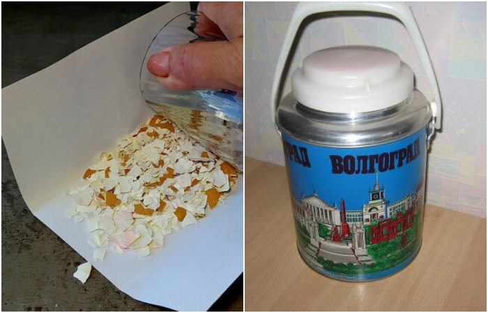 Измельчите скорлупу и отправьте в термос