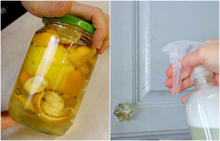 Залейте кожуру цитрусовых уксусом и отправьте настаиваться Залейте кожуру цитрусовых уксусом и отправьте настаиваться