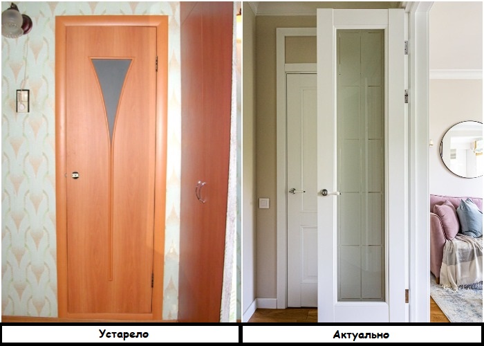 Белые двери со стеклянной вставкой выглядят элегантно