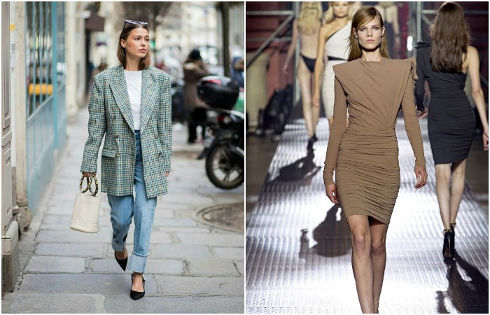 Платье и жакет с широкими плечами