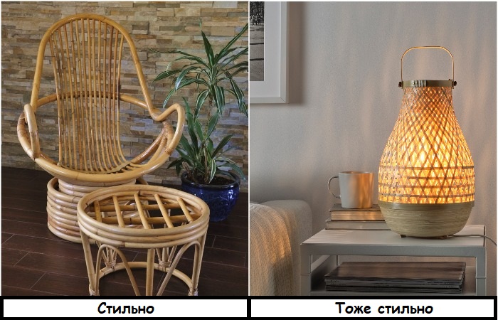 Оригинально смотрится как светильник из бамбука, так и кресло