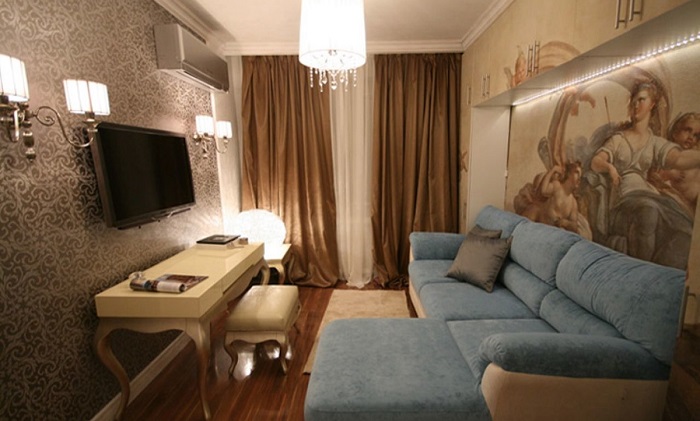 Крупная мебель в гостиной не оставляет места для маневров. / Фото: hameleone.ru