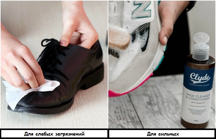 Для слабых загрязнений – влажные салфетки, для сильных – специальное средство