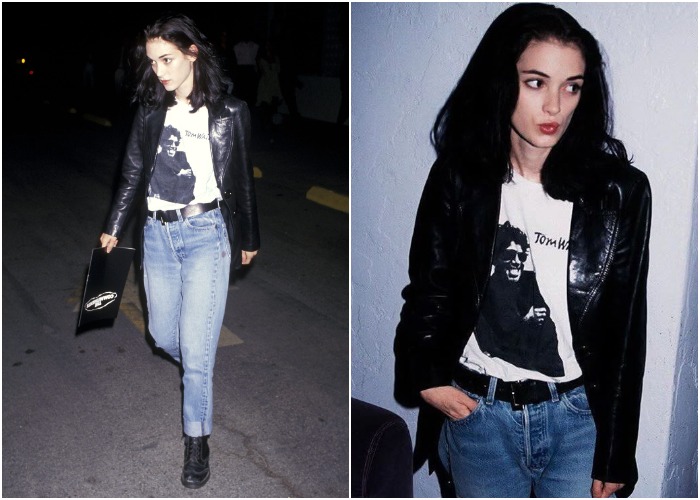 Джинсы + футболка с принтом + кожаная куртка + ботинки Джинсы + футболка с принтом + кожаная куртка + ботинки