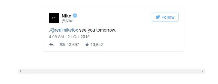 Пост в Twitter намекает, что релиз Nike-MAG-2015 может состоятся уже сегодня, 21.10.2015
