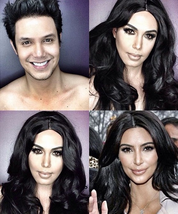 Телеведущий Паоло Баллестерос  (Paolo Ballesteros) примеряет макияж голливудских красавиц: Ким Кардашьян