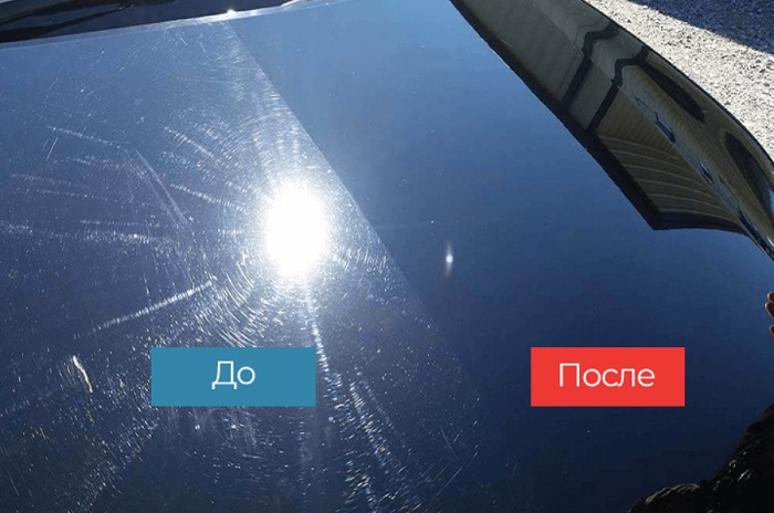 Поверхность машины до и после обработки жидким стеклом/ Фото: crystal-auto.ru