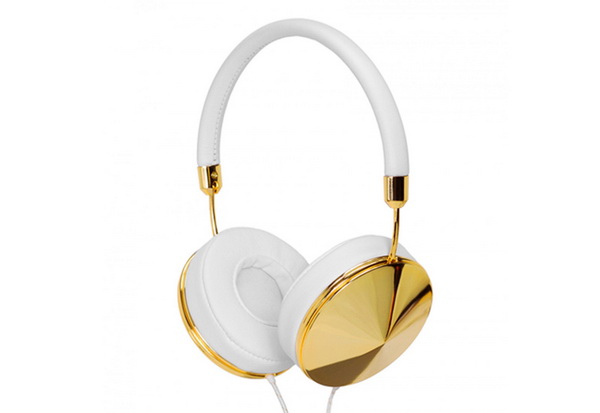 Женские наушники из белой кожи и желтого золота «Gold Layla Headphones»