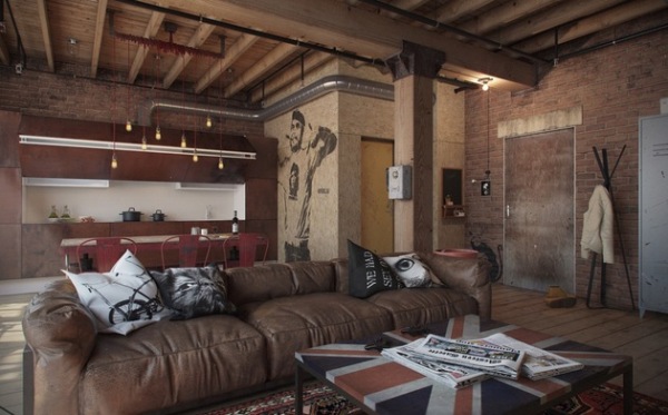 Den-loft: холостяцкая квартира в индустриально-винтажном стиле