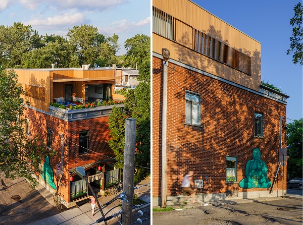Терраса с джакузи в современном вертикальном расширении дома от канадских архитекторов